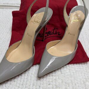 Christian Louboutin Women's Grey Patent Leather Sling Back